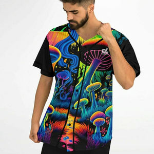 Camiseta de Béisbol Personalizada con Estampado de Hongos Psicodélicos para Hombre, Uniforme de Equipo con Botones, Camisa Deportiva Transpirable de Poliéster, OEM - Product Image 5