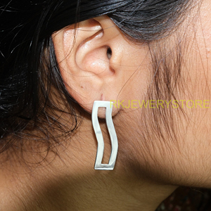 925 Sterling <b>Silver</b> Wavy Rectangle <b>Stud</b> Earrings Minimalist Geometric Modern Handmade Jewelry For Women Unisex Christmas Gift - Product Image 6