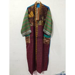 ชุดกิโมโนผ้าไหมซารีวินเทจ 100% สำหรับผู้หญิง งานแฮนด์เมด ตกแต่งผ้าแบบแพทช์เวิร์ค สไตล์โบโฮ ชุดนอนยาวแบบจีน ฟรีไซส์ เสื้อผ้าฤดูร้อนสุดหรู สไตล์ราชสถาน - Product Image 6