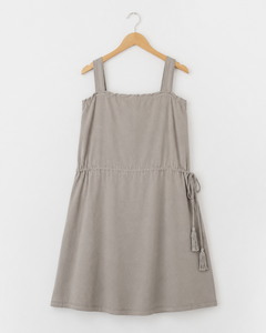 Women's Apron Midi <b>Dress</b> Square Neck Sleeveless Woven Crepe <b>Elastic</b> Waist Tassel Drawstring Casual Office Wear - Product Image 1