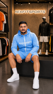 REXFIT SPORTS 2026 – Ensemble de survêtement unisexe personnalisé bleu ciel en nylon, veste coupe-vent à capuche et short, vêtements de sport à marque privée - Product Image 6