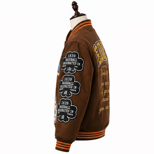 Veste streetwear pour homme, style hip-hop vintage, effet pigmenté, luxueuse, avec plusieurs patchs en chenille, 360 GSM, épaisse, matelassée et doublée - Product Image 2