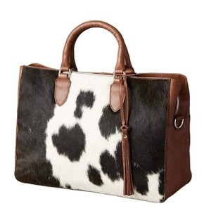 Bolso Tote de Cuero con Pelo de Vaca Estilo Country Western, Bolso de Hombro de Cuero Genuino Vintage de Gran Capacidad - Product Image 1