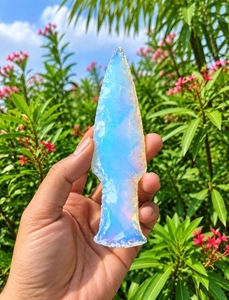 Pierre précieuse Opalite, lame fantaisie cannelée et écaillée, sculptée à la main, pour Wicca, élimination de la négativité, mascotte au toucher réel, 4-5 - Product Image 1