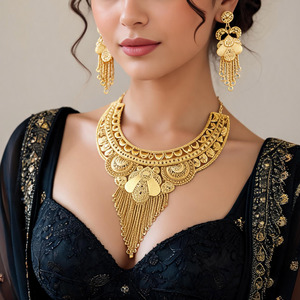 Bijoux de mode en gros, ensemble de colliers lourds de style traditionnel de Dubaï, ensemble de bijoux de mariée en or rempli 14K 18K 24K à motif floral - Product Image 2