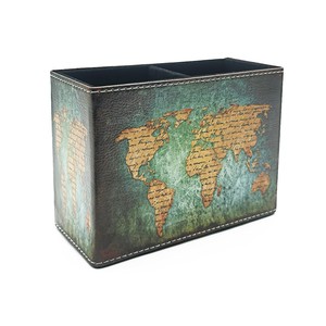 Vintage Map Mango Wood Desk Organizer Wholesale | Handcrafted Storage Box - Product Image 1