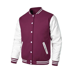 <b>Burgundy</b> White Varsity <b>Jacket</b> Preppy Style Turn-down Collar Regular Fit Autumn Wear Button Closure Solid Color - Product Image 3