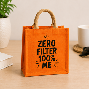 AMANI <b>Custom</b> Printed Small Orange Jute Eco-Friendly <b>Foldable</b> Mini Tote <b>Bag</b> Reusable <b>Shopping</b> Travel Packaging Wholesale - Product Image 1