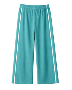Custom Women Wide Leg Sweatpants Teal Side Stripe High Waist Loose Fit Casual Track Pants Elastic <b>Drawstring</b> Lounge Wear OEM - Product Image 2
