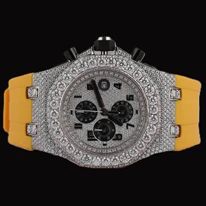 Reloj de Pulsera de Lujo de Alta Calidad con Esfera Redonda Personalizada, Correa de Goma Amarilla, Adornado con Diamantes Redondos de Moissanita, Multifuncional - Product Image 1