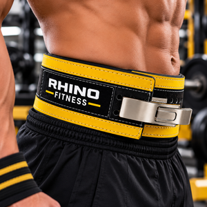 Ceinture de musculation en cuir Rhino Fitness jaune et noire, réglable, durable, avec soutien lombaire - Product Image 6