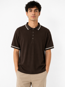Premium <b>Men's</b> <b>Brown</b> Ribbed for Shirt 100% Cotton Textured Blank Design Breathable Half Sleeve Casual Classic Collared - Product Image 1