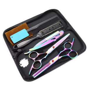Kit de Tijeras de Peluquería Profesionales de Acero Inoxidable de Primera Calidad con Recubrimiento de Color, Juego de Tijeras para Adelgazar el Cabello con Peine y Pinza, Herramientas de Salón - Product Image 4
