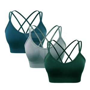 Sujetador deportivo sin costuras de alto impacto para mujer, top corto de yoga transpirable de malla con tirantes cruzados delanteros, soporte medio, a prueba de golpes, Spandex/Nylon - Product Image 1