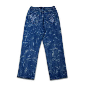 กางเกงยีนส์เดนิมทรงหลวมขากว้างสำหรับผู้ชาย สไตล์ฮิปฮอป สตรีทแวร์ ล้างสีเข้ม พิมพ์ลายด้วยเลเซอร์ รับผลิตแบบ OEM - Product Image 2