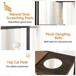 Arbre à chat élégant en bois et métal, capacité 33 lb, 2 condos privés et 2 plateformes de relaxation, complément idéal à la décoration de la pièce - Product Image 4