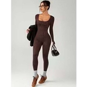Custom Women Leopard Print Fitness Bodysuit Yoga Wear Women's Clothing European and American Style Slim Fit Zipper - Product Image 5