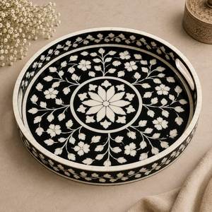 Home & Garden Bone Resin Inlay Moroccan Pattern Tray Handmade Decorative Storage Tray for Kitchen <b>Vanity</b> <b>Table</b> and Gift Giving - Product Image 6