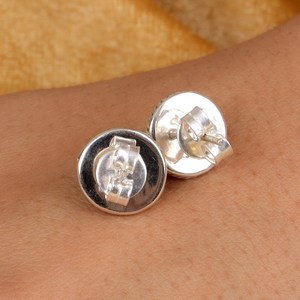 Transparent 10mm minuscule goujon minimaliste fait à la main solide 925 boucle d'oreille en argent Sterling pour les femmes véritable Quartz Rose Cabochon paix - Product Image 5