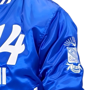 Blouson Bomber Blu Phi Sigma 1914 pour Homme, en Satin Bleu avec Lettres Grecques, Vêtement de Fraternité, Fermeture Éclair, Coupe Classique, Vêtement d'extérieur Premium - Product Image 4