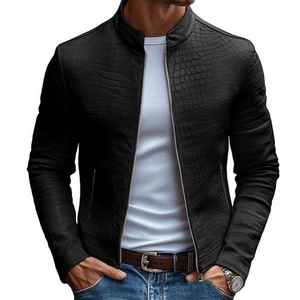 Chaqueta Bomber de Cuero con Estampado de Piel de Serpiente Blanca para Hombre, Cuello Alto, Cierre de Cremallera, Corte Ajustado, Estilo Motero, para Otoño - Product Image 4