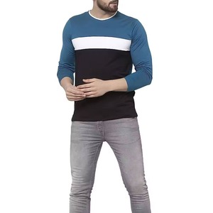 Camiseta de Manga Corta para Hombre, Cuello Redondo, Bloques de Color, Tejido de Punto, Corte Regular, Casual, 100% Algodón, Transpirable, Azul, Blanco, Negro - Product Image 2