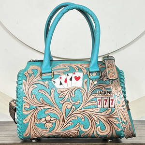 Neuestes Design: Spielkarten- & 777-Mittelgroße Reisetaschen aus handgefertigtem Echtleder mit Blumenmuster – Umhängetaschen für Sport, Reisen und Gepäck - Product Image 2