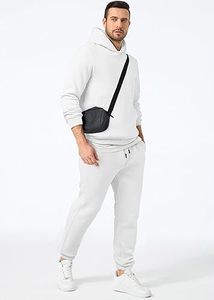 Ensemble survêtement homme blanc à capuche et pantalon, couleur unie, décontracté, manches longues, 100% coton respirant, coupe classique - Product Image 4