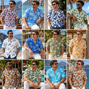 Lote de Camisas Hawaianas con Estampado de Hojas Azules, Listas para Enviar, Camisas de Vacaciones al por Mayor, Lote de Ropa de Verano Directo de Fábrica RMG - Product Image 5