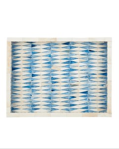 Handmade Ceramic Rectangular Tray Blue Geometric Mosaic Design Home Decorative Serving Platter - Product Image 2