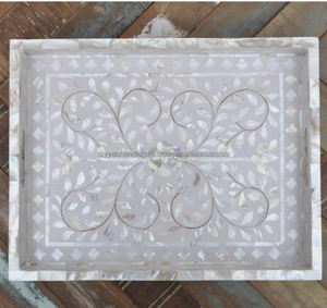 Bandeja de servicio con incrustaciones de hueso de mopa Floral de madera Natural hecha a mano de alta calidad para restaurantes caseros Hotel de India - Product Image 1