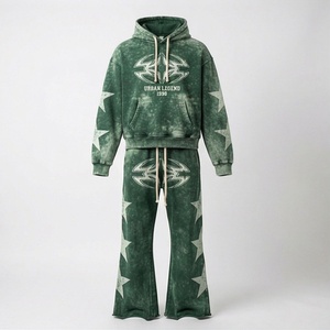 Survêtements d'hiver personnalisables en molleton de coton pour hommes, coupe régulière, effet délavé, ensembles pull respirants pour l'entraînement - Product Image 1