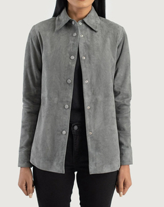 High Performance Custom Made Women's Gray Suede Stand Collar <b>Jacket</b> Full Sleeve Minimalist Style Autumn Wear <b>Cheap</b> Price Low MOQ - Product Image 2