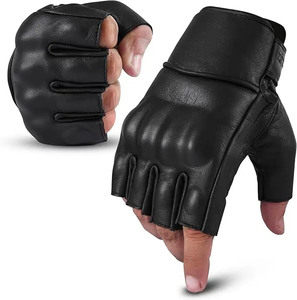 Guantes de Cuero Negro para Levantamiento de Pesas, Medios Dedos, con Correa Ajustable para Muñeca, para Gimnasio y Entrenamiento - Product Image 1