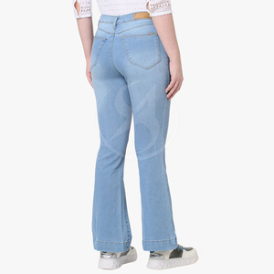 Women's Mid Waist Straight Canvas Denim <b>Jeans</b> <b>Elastic</b> Waist Breathable Eco-Friendly Summer Casual Custom Design Wholesale Pants - Product Image 4