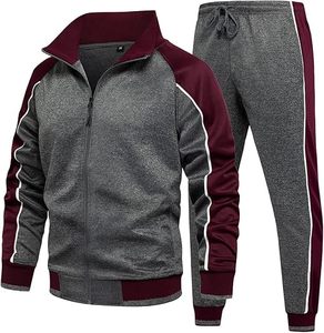 Survêtement gris bordeaux pour homme, manches longues, couleur unie, décontracté, respirant, séchage rapide, léger, 100% coton, hiver - Product Image 1