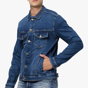 2026 Men's <b>Denim</b> <b>Jacket</b> Slim Fit Button Fly Distressed Wash Casual Autumn Cotton Striped T-Shirt Layered Look - Product Image 2