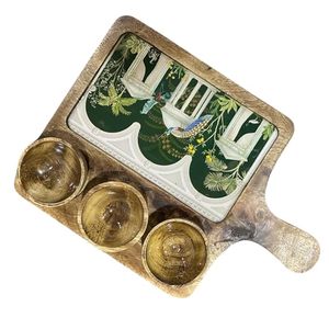Tabla de servir decorativa de madera para charcutería con diseño artístico de azulejos y recipientes para salsas, accesorios modernos para la cocina - Product Image 3