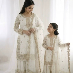 Conjunto de diseñador para fiesta, top, pantalón y dupatta para madre e hija - Product Image 1