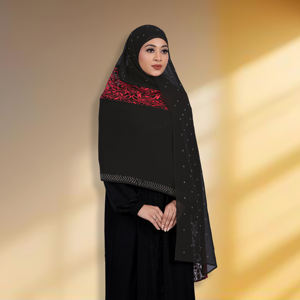 Pañuelo de Cabeza de Georgette Sólido de Lujo con Encaje de Red Russell y Cristales, Velo Musulmán Ligero y Elegante para Oración - Product Image 1