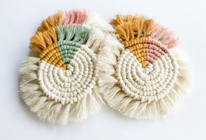 Handmade Modern <b>Round</b> Macrame Coasters Set Tassels Multicolor Polyester Cotton 10cm Diameter Fabric <b>Mats</b> for Table Decoration - Product Image 6