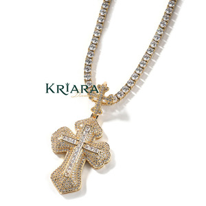Pendentif croix en argent 925 avec diamant de laboratoire, style hip-hop, unisexe, bijoux en diamant rond brillant - Product Image 4
