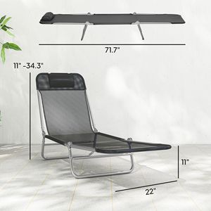 Set di 2 Sedie a Sdraio Pieghevoli con Schienale Reclinabile, Seduta in Rete Traspirante e Poggiatesta, Lettini Prendisole Neri - Product Image 3