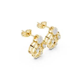 Pendientes de Diamantes Cultivados en Laboratorio con Corte Redondo, Oro de 14K y 18K, Diseño Floral de Tres Pétalos, 0.27Ct DEF VVS, Elegantes Pendientes Finos para Novia, ODM - Product Image 3