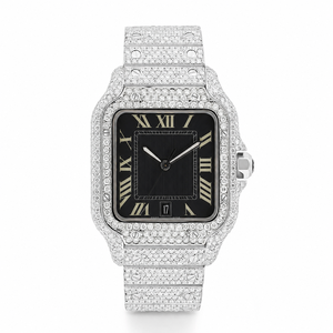 Reloj de Lujo para Hombre con Esfera Cuadrada de Moissanita, Acero Inoxidable, Esfera Negra Romana, Cuarzo, con Fecha - Product Image 2