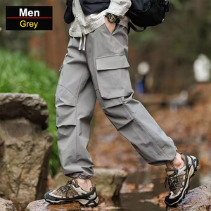 Pantalones Cargo Casuales para Hombre, Corte Holgado, Multibolsillos, para Senderismo, con Cordón Ajustable en el Tobillo, Resistentes, Estilo Urbano - Product Image 4