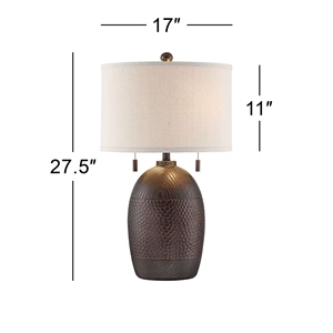 Luxury design Bronze <b>Table</b> <b>Lamp</b> Textured Metal <b>Base</b> Linen Fabric Shade Elegant Bedside Nightstand Light Home Decor Accent - Product Image 4