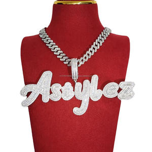 Chaîne de lettres cursive sertie de diamants, plaque nominative personnalisée en baguette, bijoux en moissanite testée au diamant, argent sterling 925 - Product Image 2