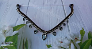 Fronture de cheval en cuir noir faite à la main avec pierres en cristal en forme de goutte suspendues – Décoration de bridon de qualité supérieure - Product Image 6