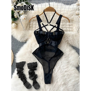 Maidservant Korean Style Three-Piece Sets for Ladies Sweet Erotic Lace <b>Bra</b> & Briefs Sexy Night Suits with Plaid QD137 Cosplay - Product Image 5